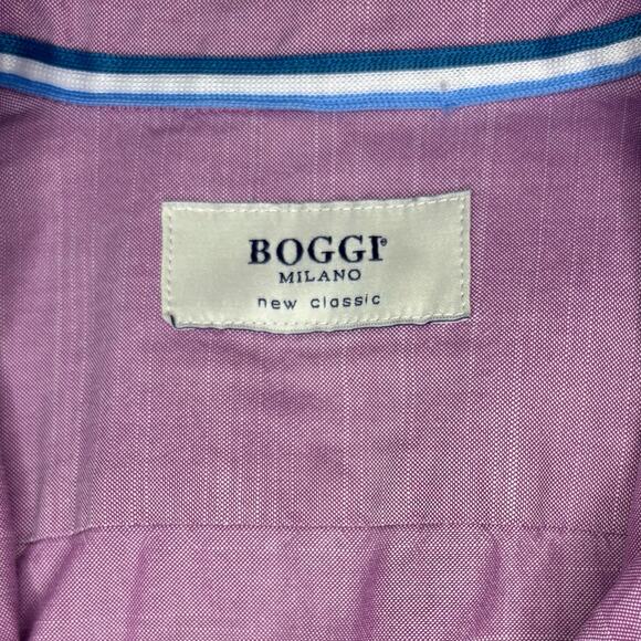 AS IS Boggi Milano Mens Lilac Shirt Small Snap Long Sleeve Cotton - Picture 5 of 9